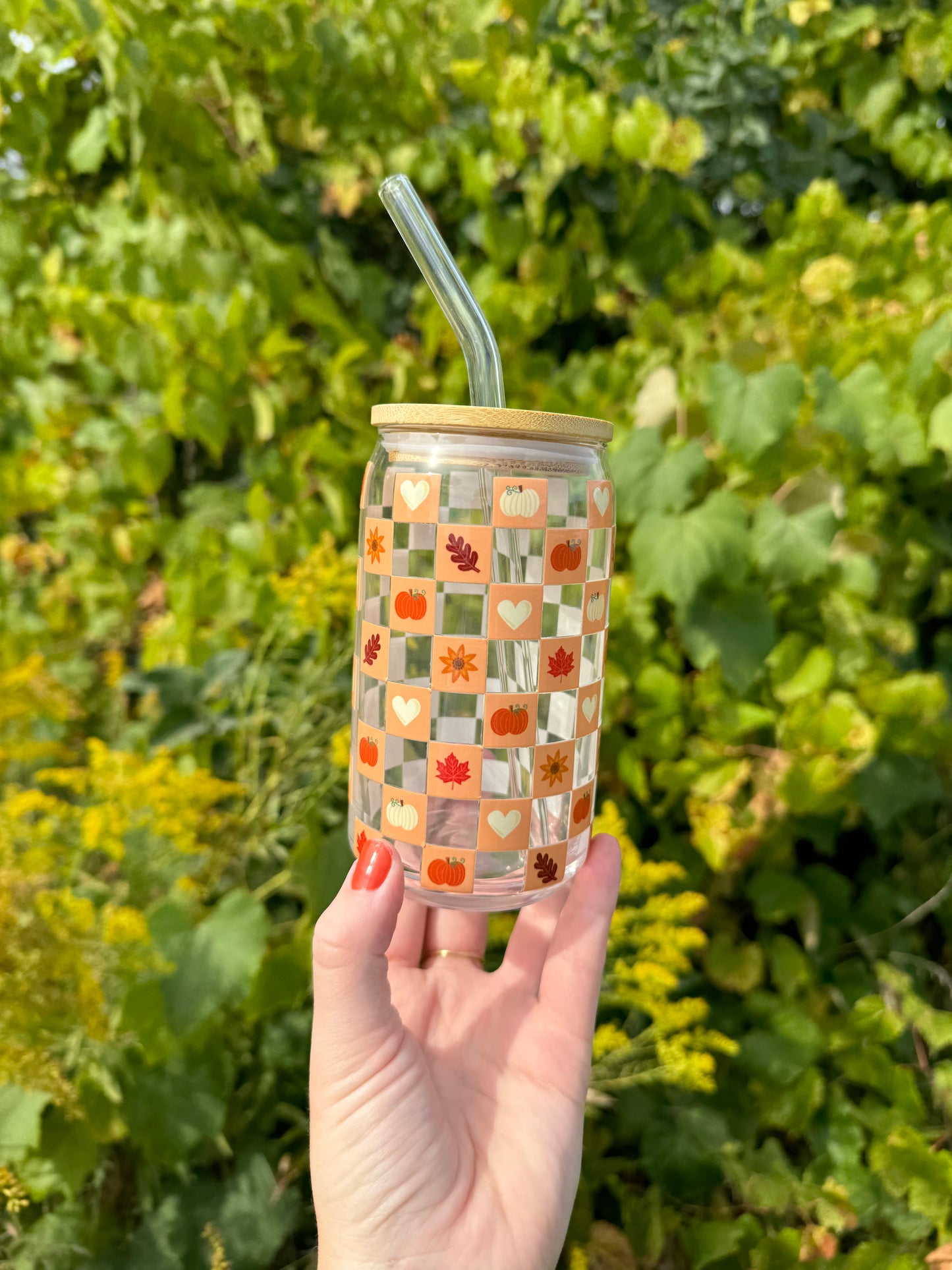 Autumn Squares Glass Cup