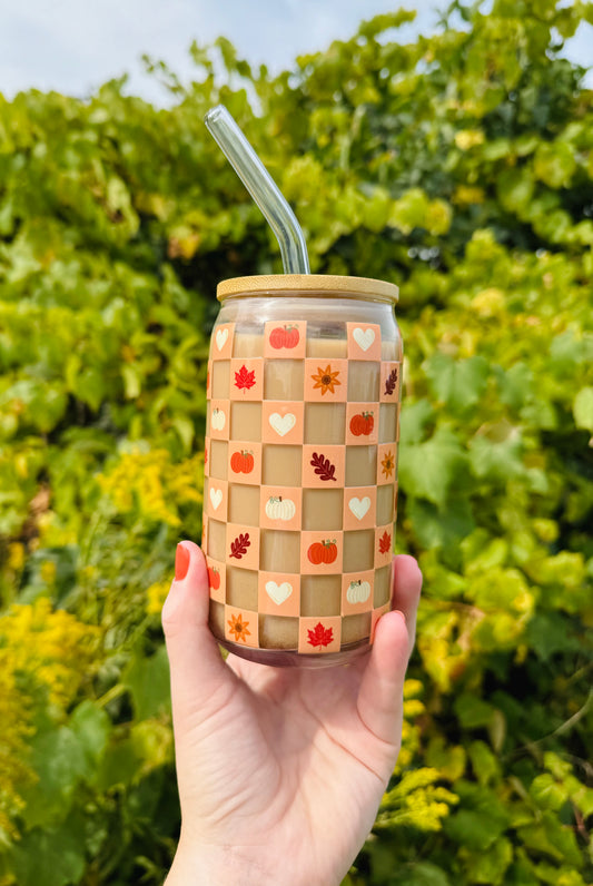Autumn Squares Glass Cup