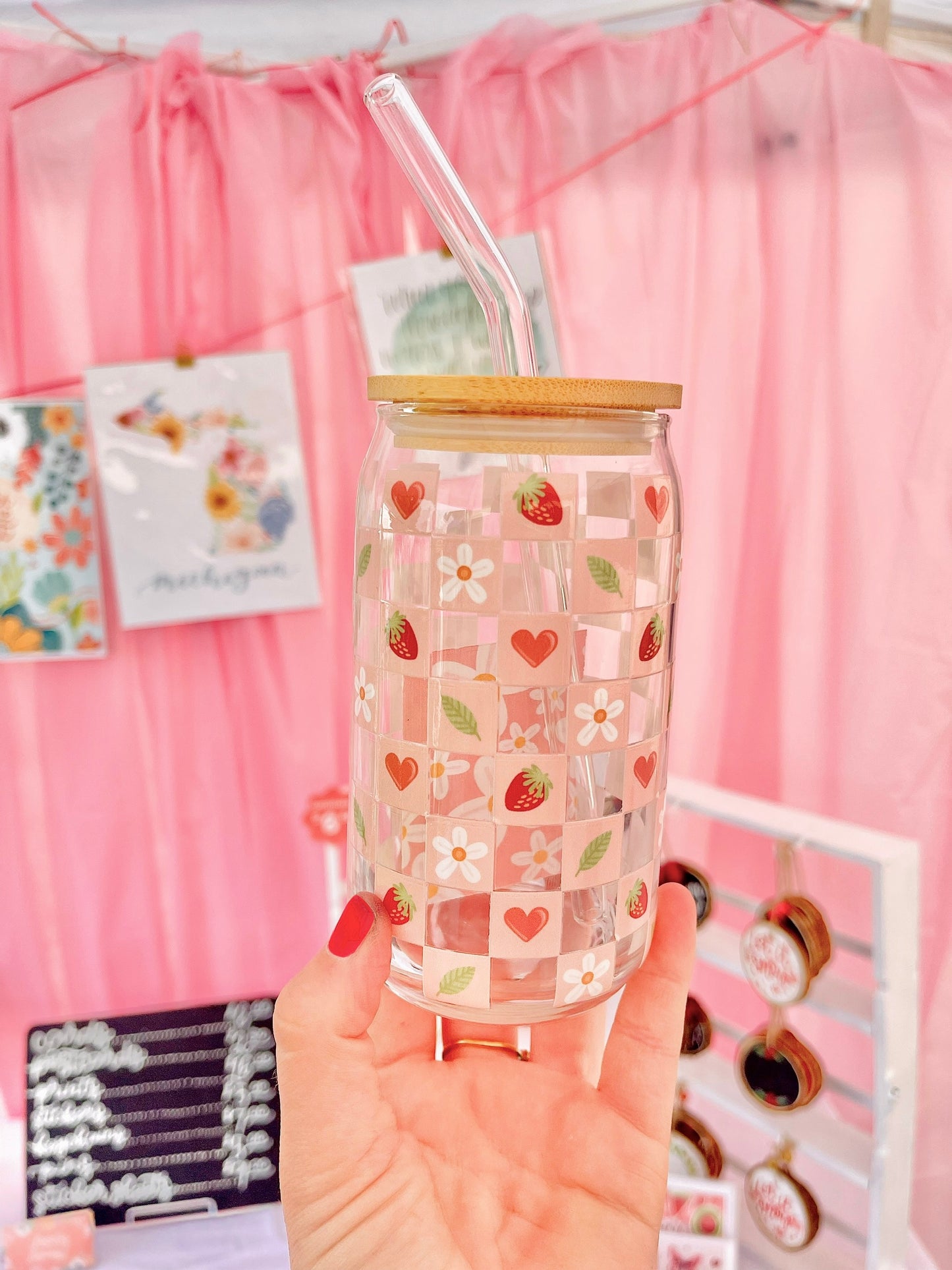 Strawberry Squares Glass Cup