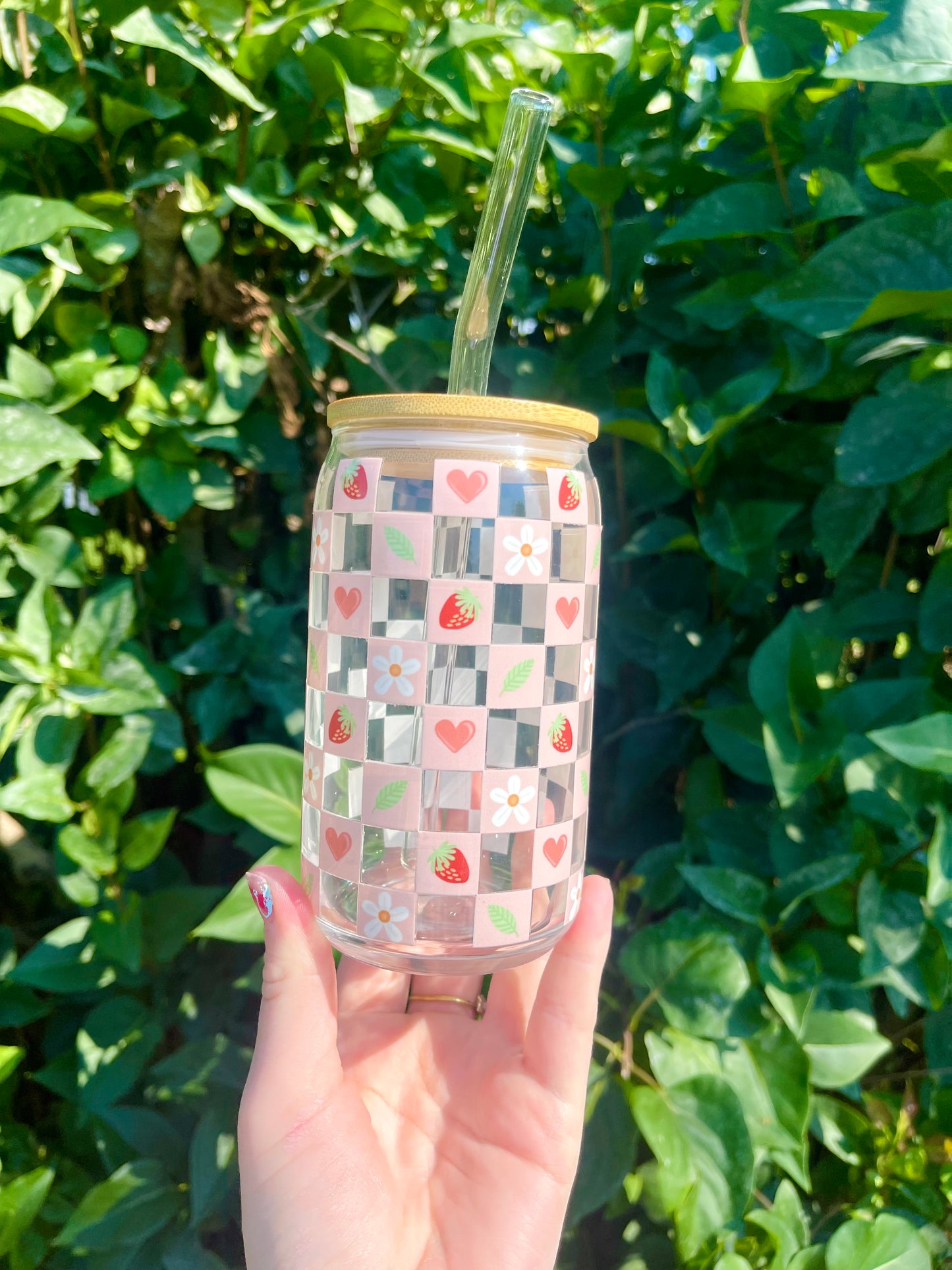 Strawberry Squares Glass Cup