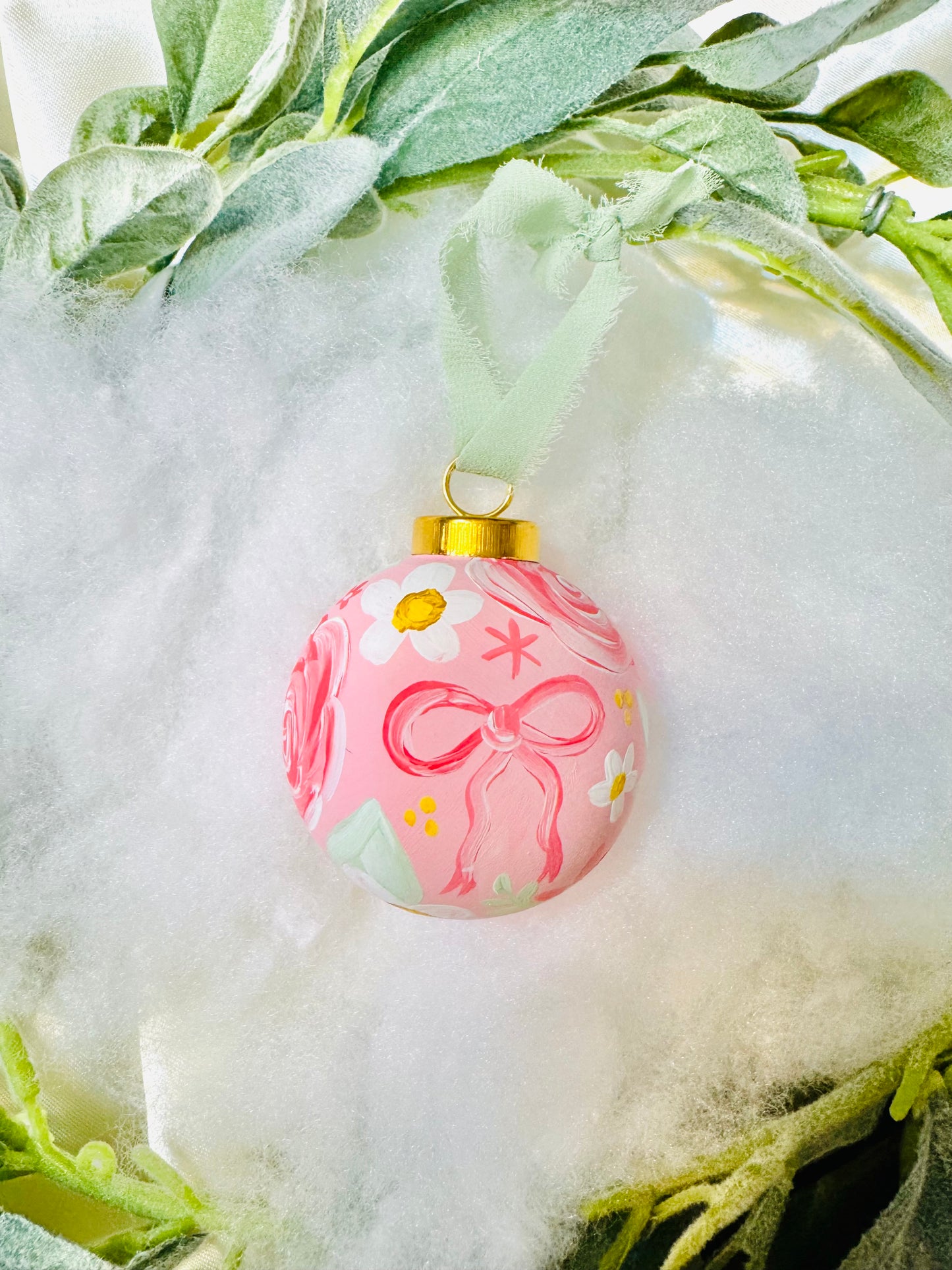 Hand Painted Ornament-Rosy Bows Theme