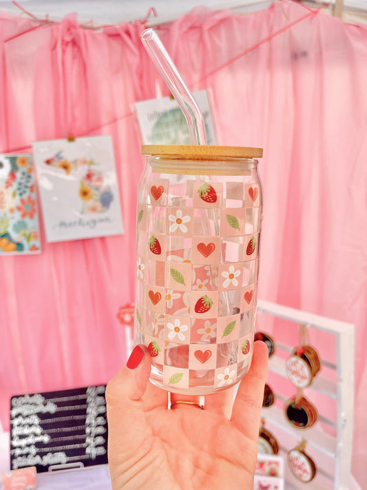 Strawberry Squares Glass Cup