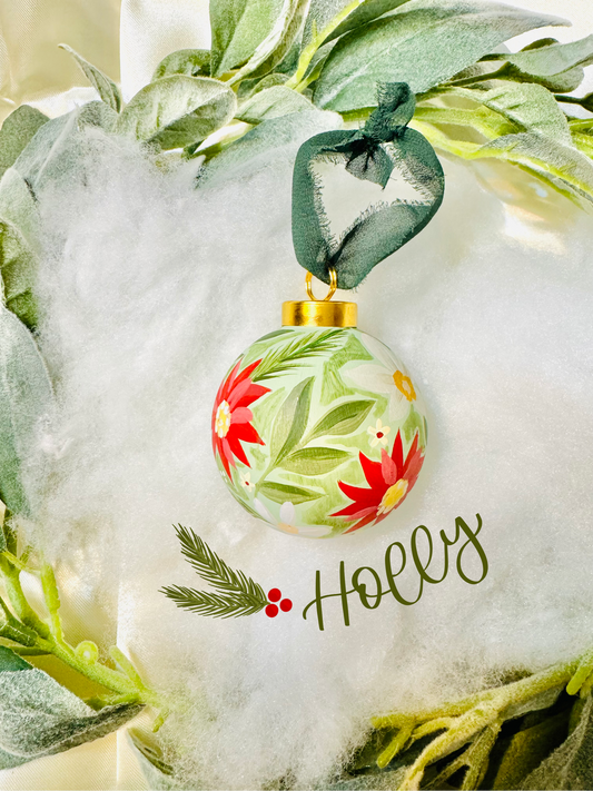 Hand Painted Ornament-Holly Theme