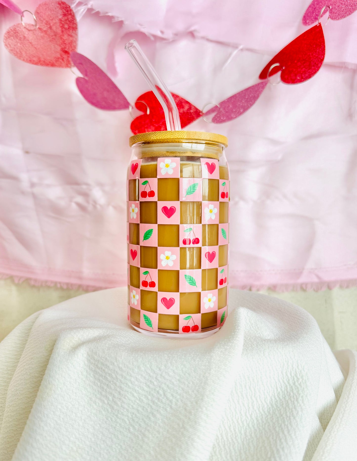 Cherry Squares Glass Cup