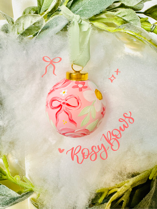 Hand Painted Ornament-Rosy Bows Theme
